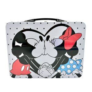 Mickey and Minnie Mouse Metal Lunch Box 9x7x3.5 Polka Dot Black White Design